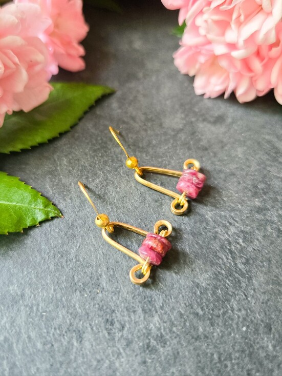 Artisan Jewelry - NWT Artisan-Made Pink Tourmaline Dainty Earrings